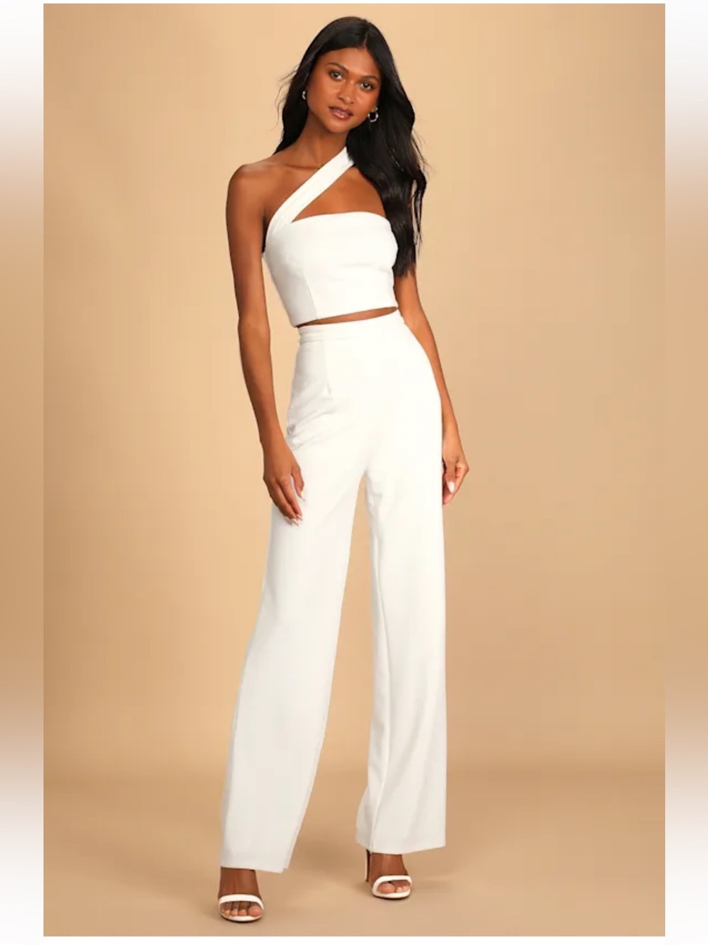 NWT Lulus Flaunt It Like That White One-Shoulder Two-Piece Jumpsuit